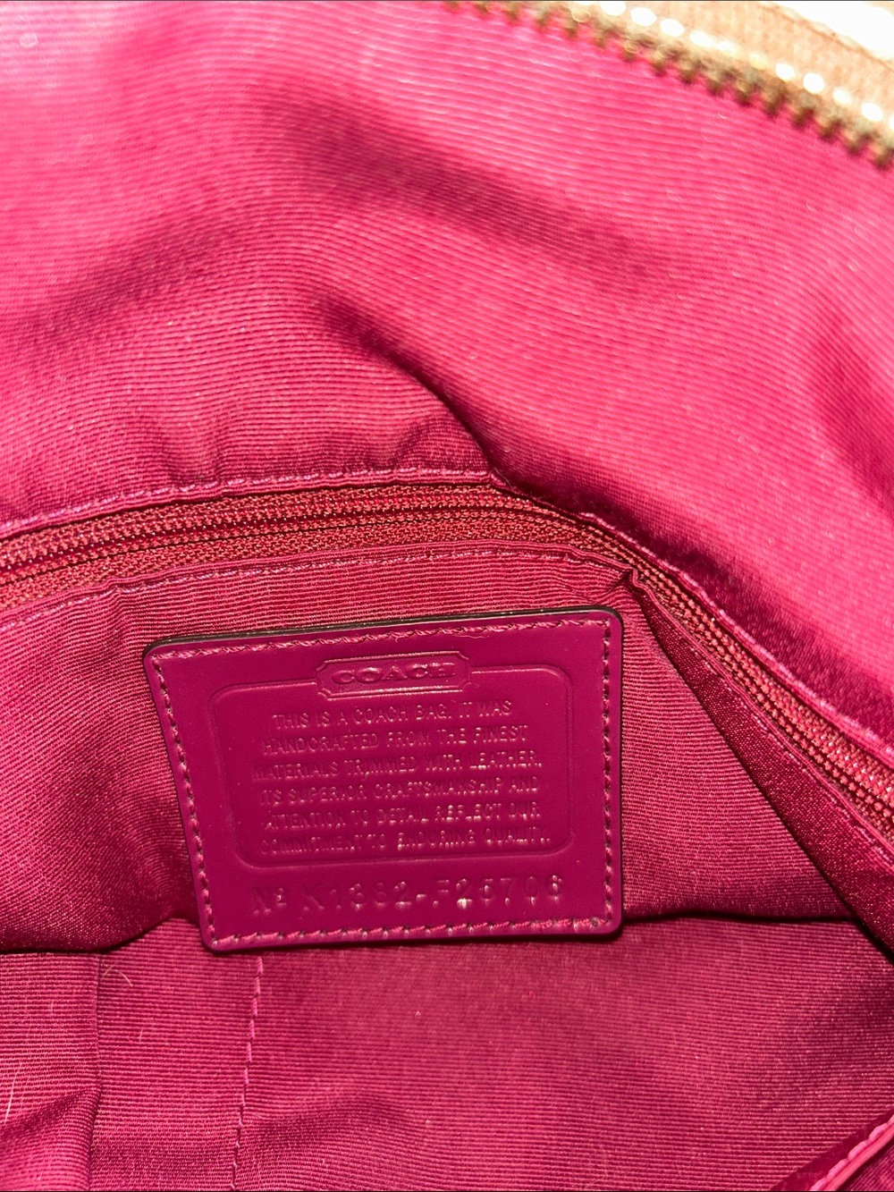 Coach Tan Signature Tote with Plum Patent Python Stripe 10.5”x 3.5”x 10.75” EUC - Picture 8 of 8